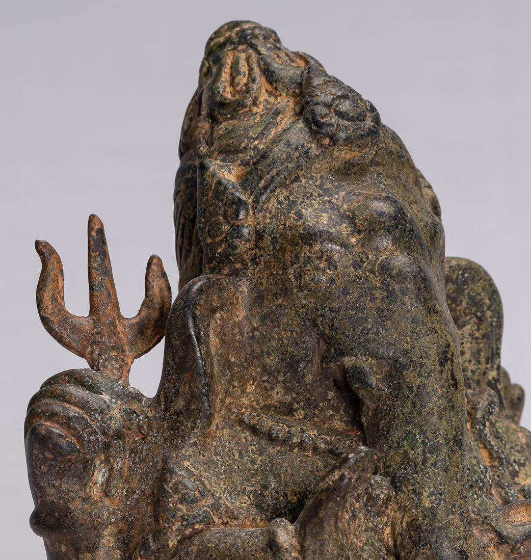 Ganesha Statue - Antique Thai Style Bronze Seated 4-Arm Ganesha Statue - 21cm/8"