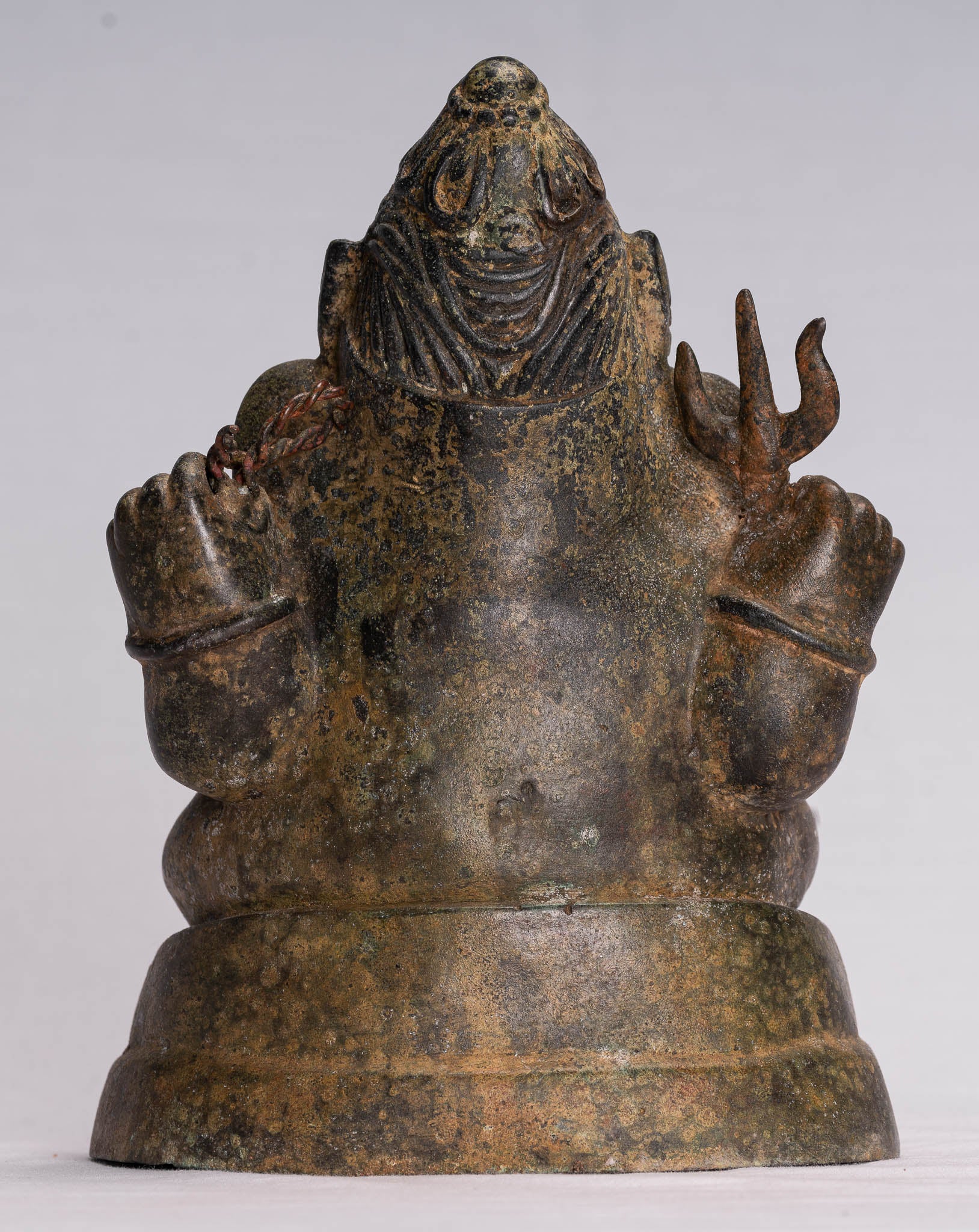 Ganesha Statue - Antique Thai Style Bronze Seated 4-Arm Ganesha Statue - 21cm/8"