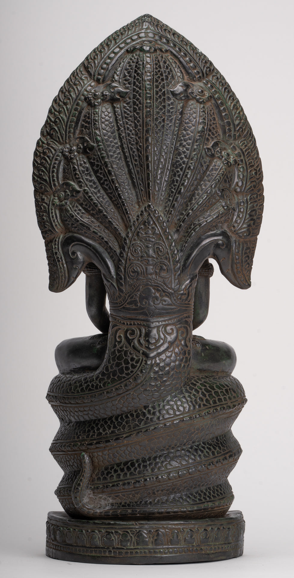Antique Khmer Style Bronze Seated Meditation Naga Buddha Statue - 52cm/21"
