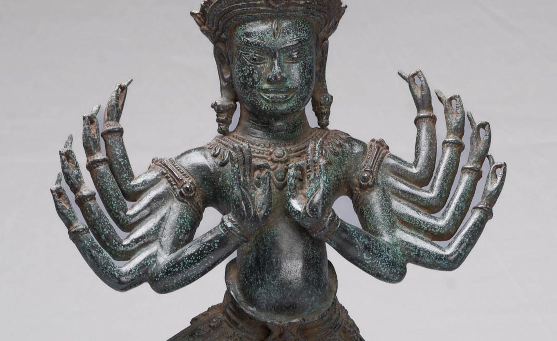 Shiva Statue - Antique Khmer Style Bronze Bayon Ardhaparyanka Shiva - 10 Arms - 54cm/22"