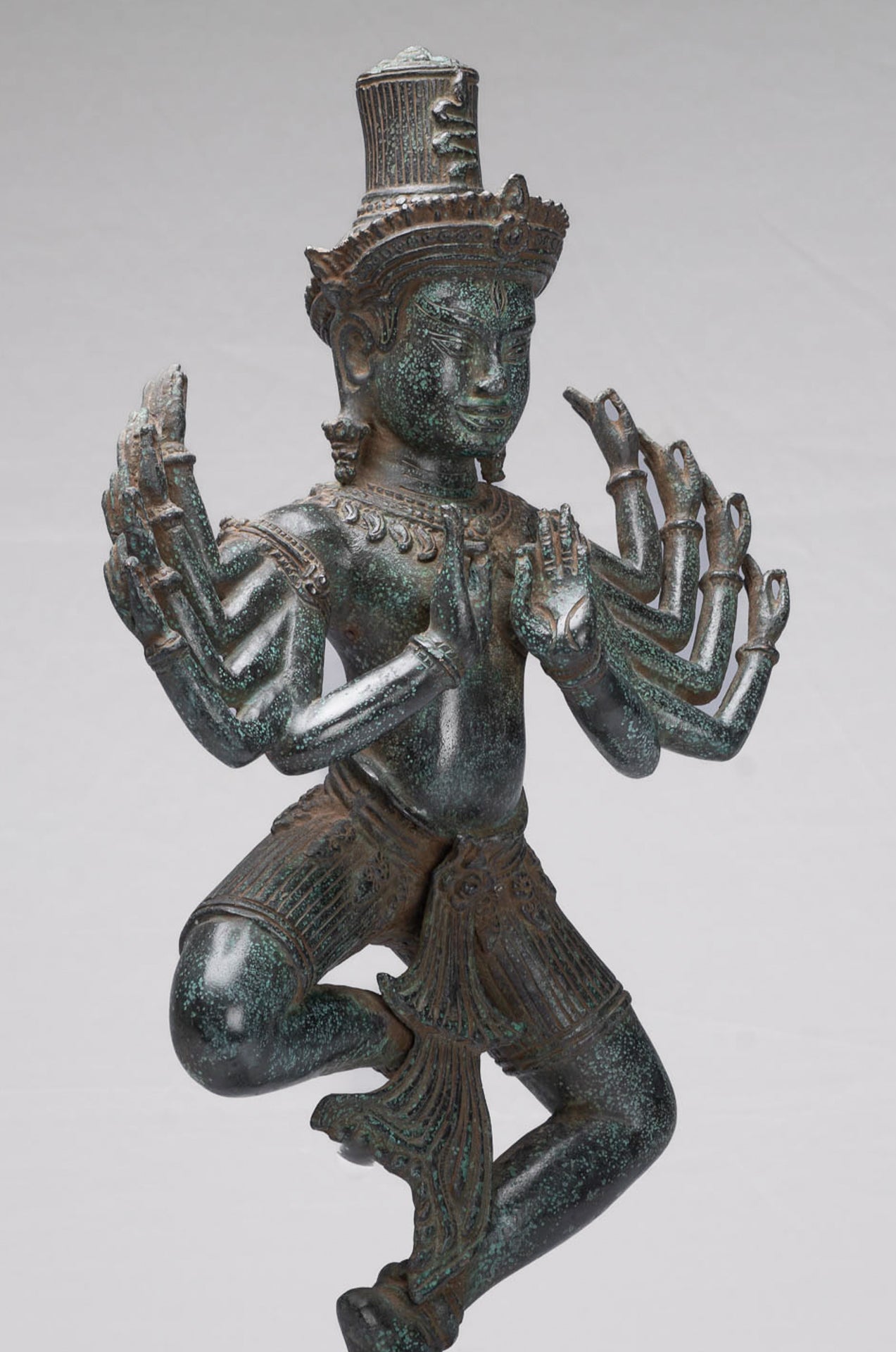 Shiva Statue - Antique Khmer Style Bronze Bayon Ardhaparyanka Shiva - 10 Arms - 54cm/22"