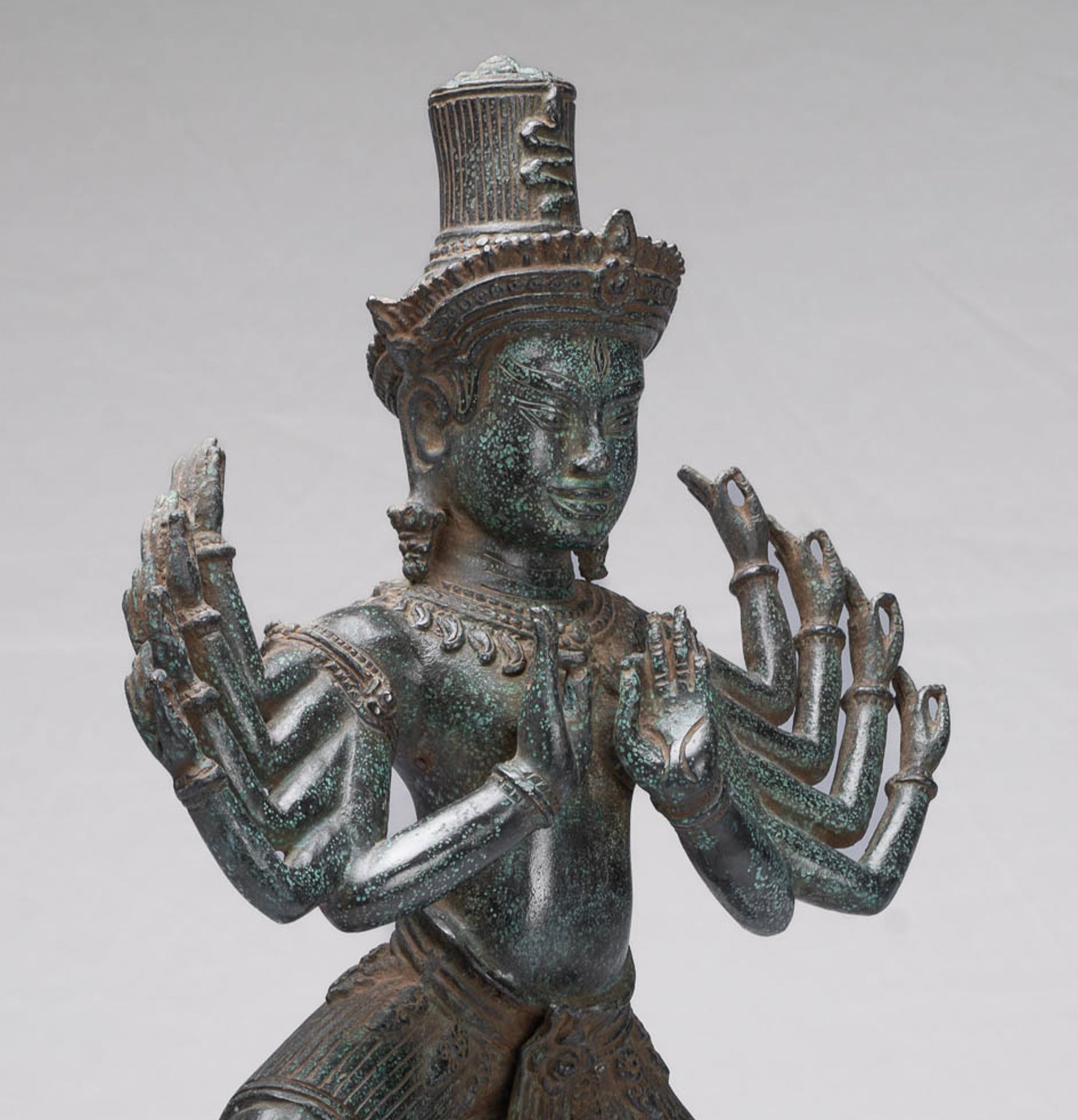 Shiva Statue - Antique Khmer Style Bronze Bayon Ardhaparyanka Shiva - 10 Arms - 54cm/22"