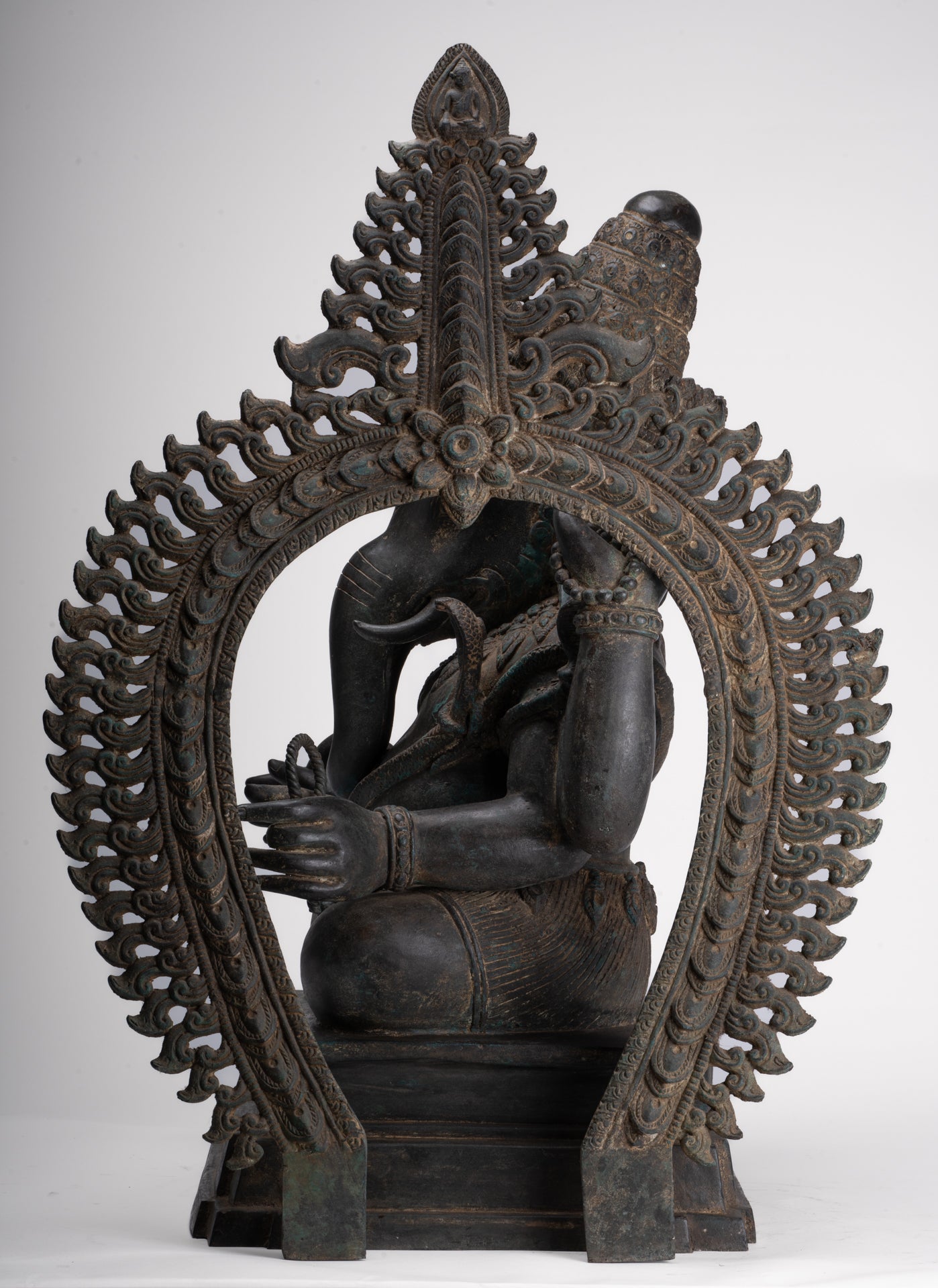 Ganesha Statue - Antique Thai Style Bronze Seated 4-Arm Ganesha Statue - 84cm/34"