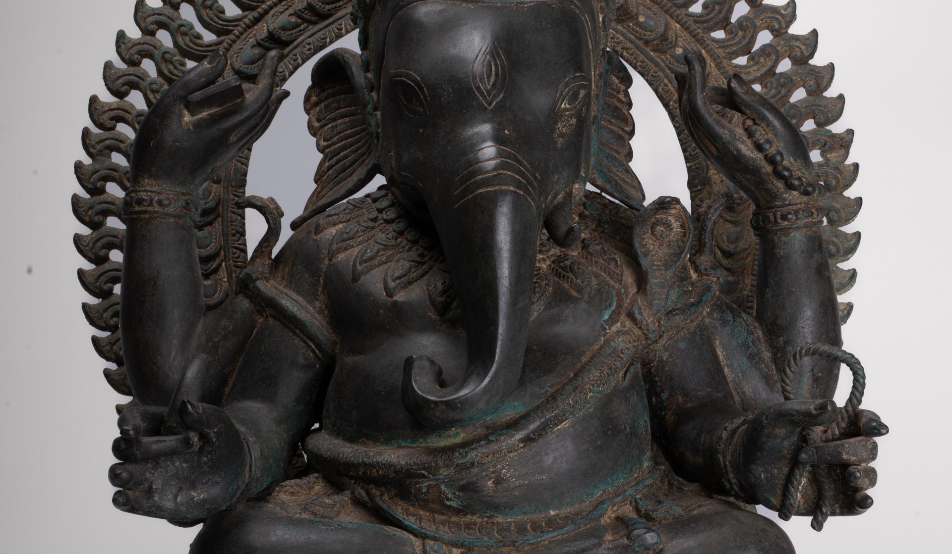 Ganesha Statue - Antique Thai Style Bronze Seated 4-Arm Ganesha Statue - 84cm/34"