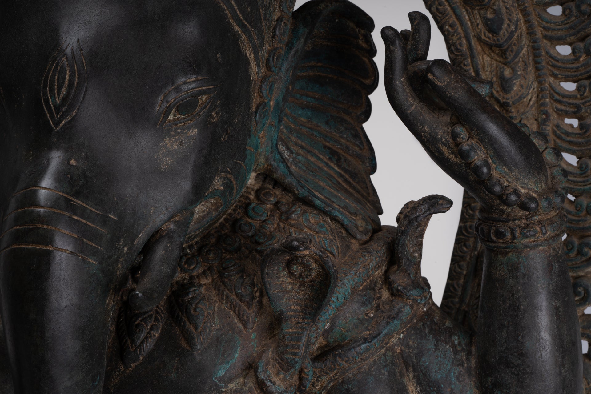 Ganesha Statue - Antique Thai Style Bronze Seated 4-Arm Ganesha Statue - 84cm/34"