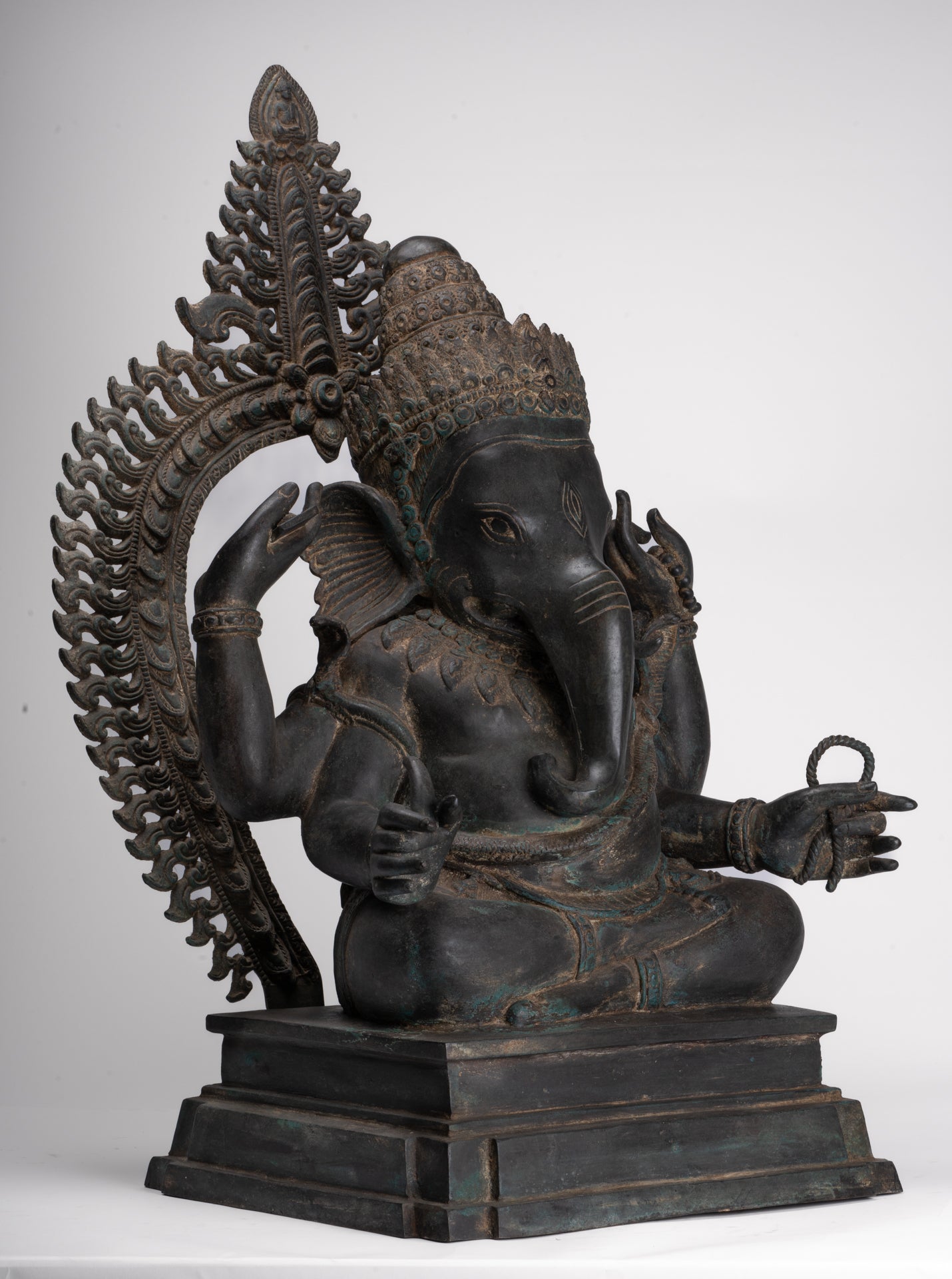 Ganesha Statue - Antique Thai Style Bronze Seated 4-Arm Ganesha Statue - 84cm/34"