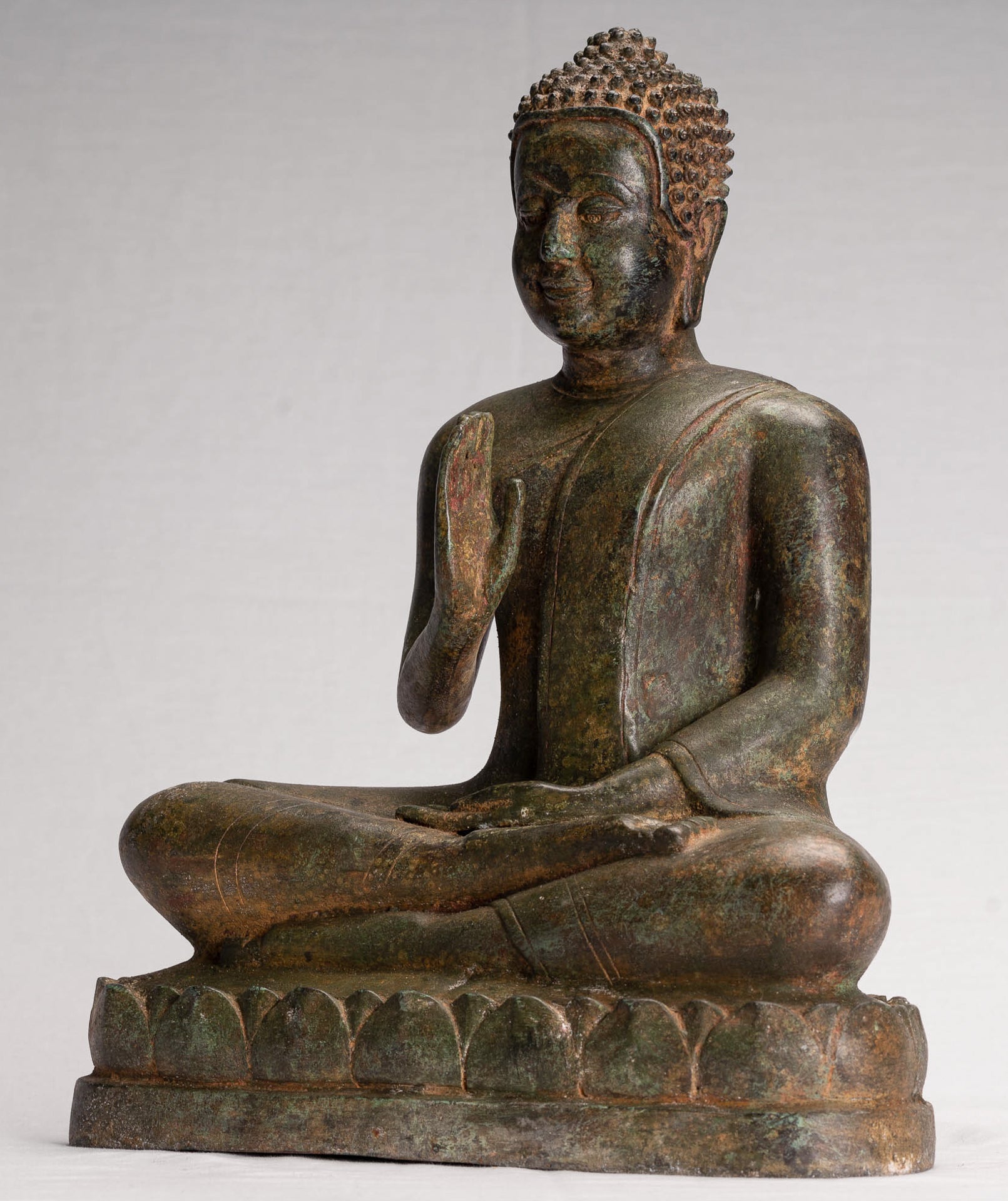 Buddha Statue - Antique Thai Style Seated Buddha Statue - Dharmachakra Teaching Mudra - 35cm/14"