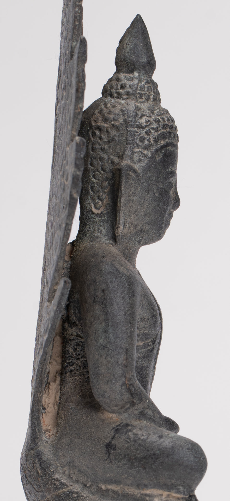 Buddha Statue - Antique Sukhothai Style Bronze Meditating Naga Buddha Statue - 21cm/8"