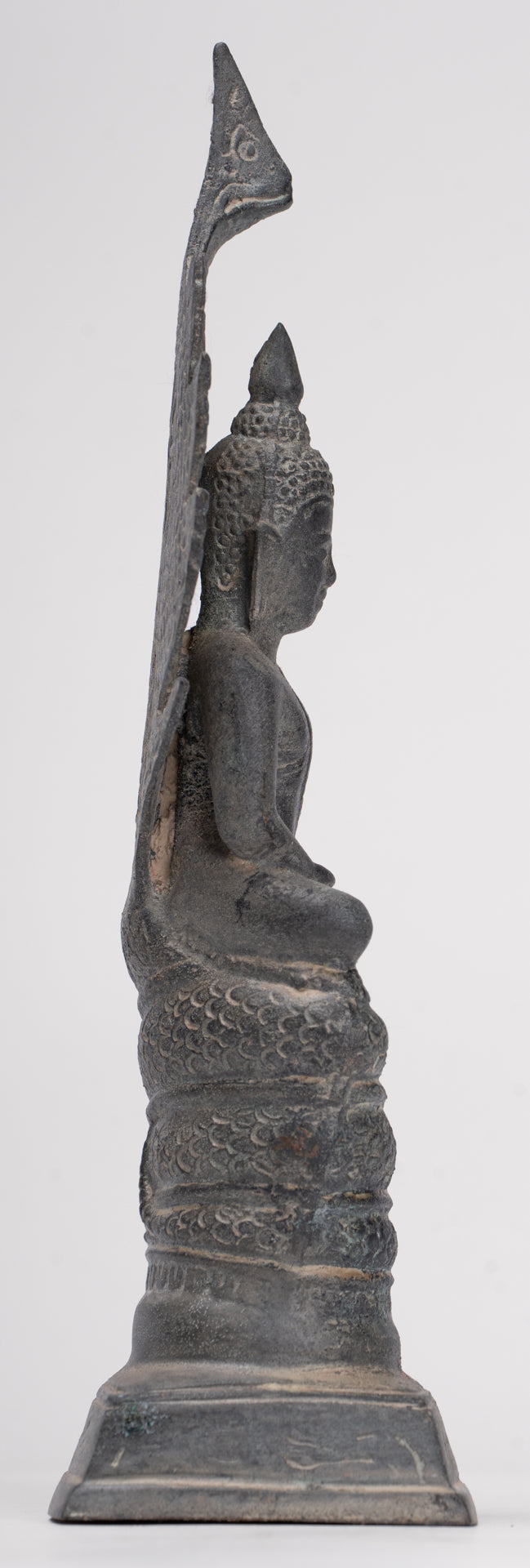 Buddha Statue - Antique Sukhothai Style Bronze Meditating Naga Buddha Statue - 21cm/8"