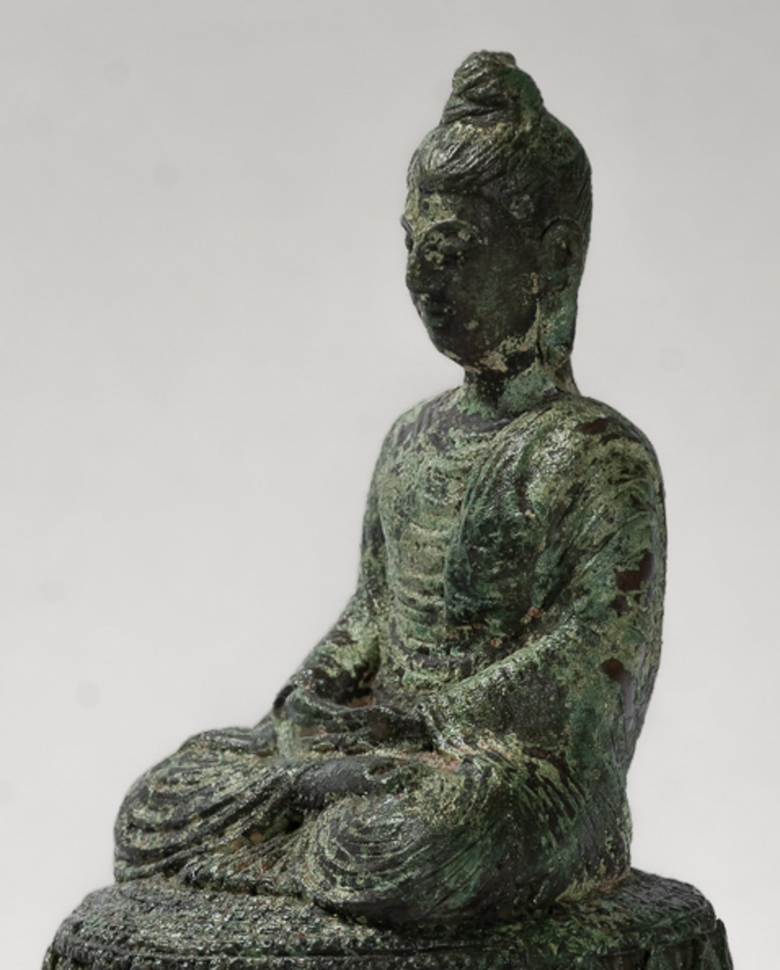 Indian Buddha Statue - Antique Gandhara Style Bronze Meditation Buddha Statue - 21cm/8"