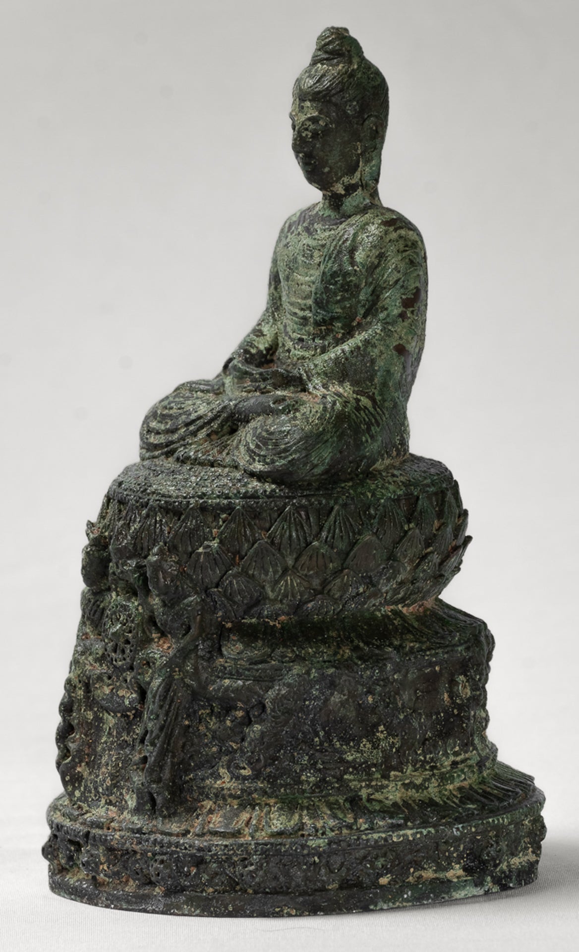 Indian Buddha Statue - Antique Gandhara Style Bronze Meditation Buddha Statue - 21cm/8"