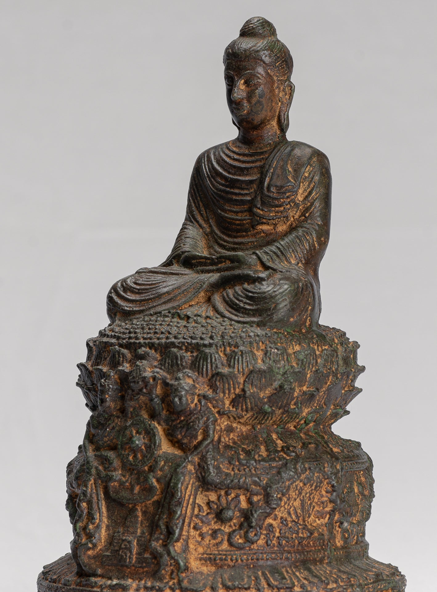 Indian Buddha Statue - Antique Gandhara Style Bronze Meditation Buddha Statue - 21cm/8"