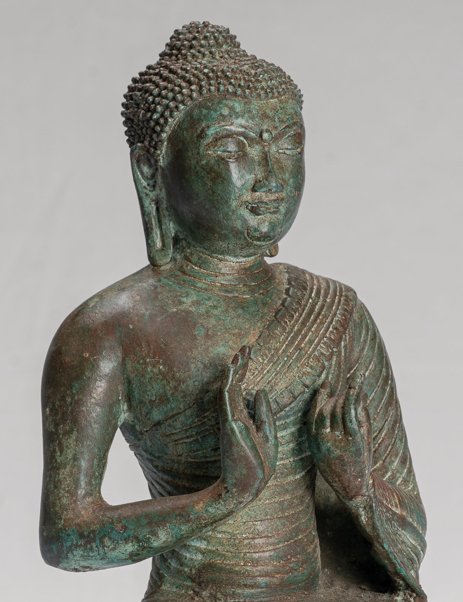 Buddha Statue - Antique Sri Lanka Style Seated Bronze Teaching Buddha Statue - 25cm/10"