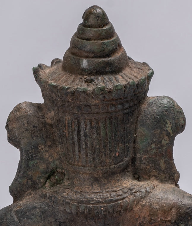 Ganesha Statue - Antique Thai Style Bronze Kneeling Ganesh Statue - 17cm/7"