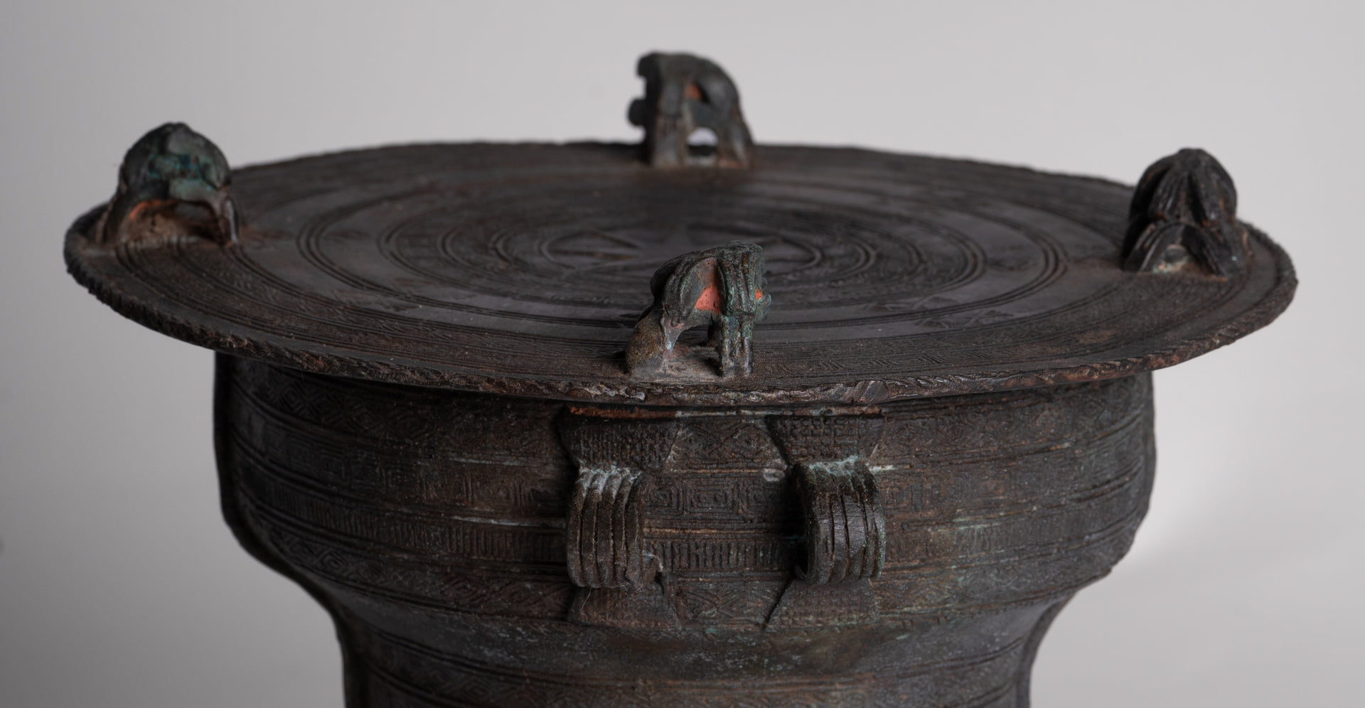 Thai Rain Drum - Antique Thai Style Bronze Free Standing Frog Rain Drum - 19cm/8"