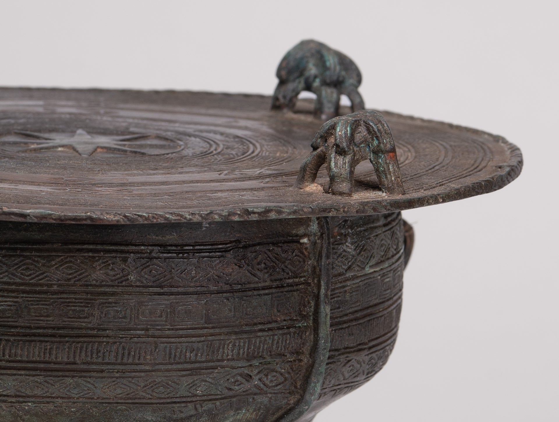 Thai Rain Drum - Antique Thai Style Bronze Free Standing Frog Rain Drum - 21cm/8"