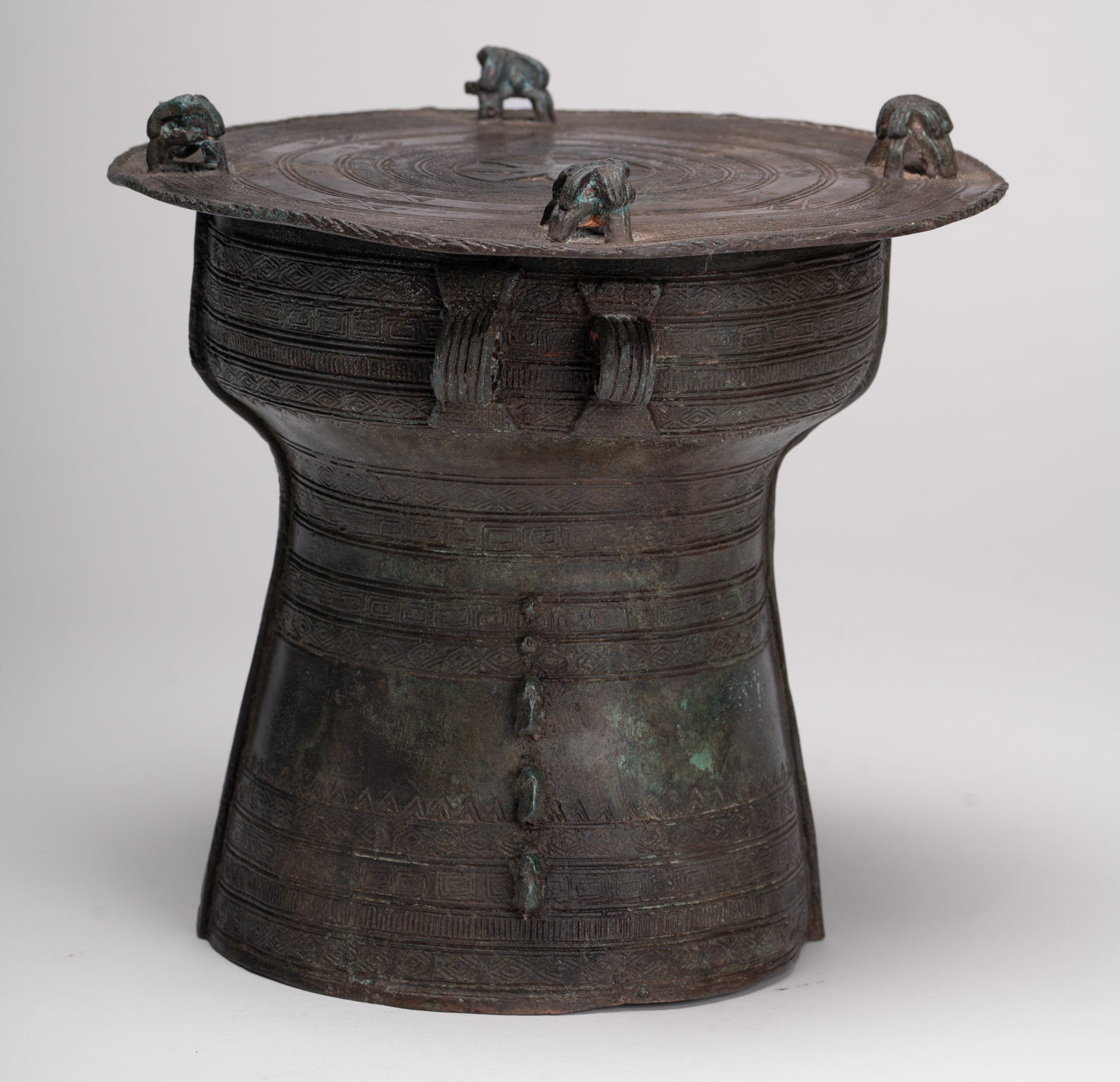 Thai Rain Drum - Antique Thai Style Bronze Free Standing Frog Rain Drum - 21cm/8"