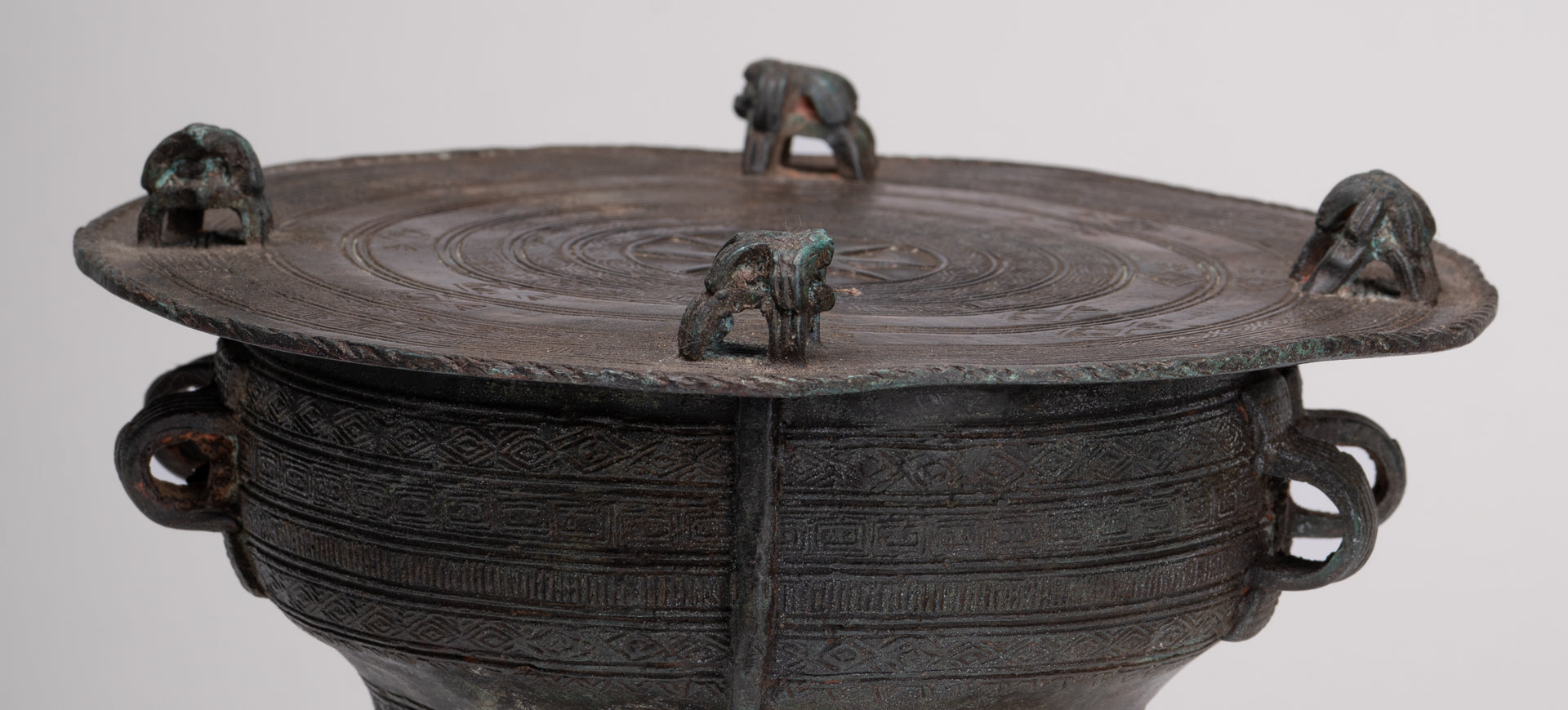 Thai Rain Drum - Antique Thai Style Bronze Free Standing Frog Rain Drum - 21cm/8"