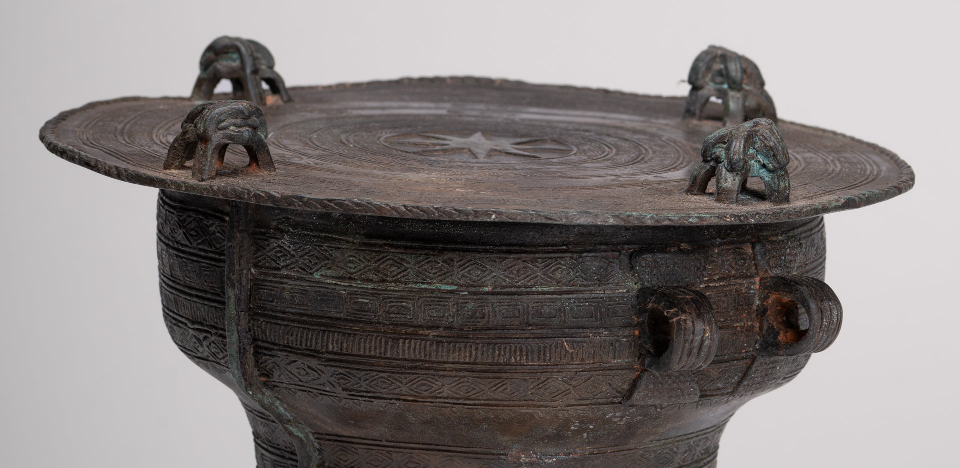 Thai Rain Drum - Antique Thai Style Bronze Free Standing Frog Rain Drum - 21cm/8"