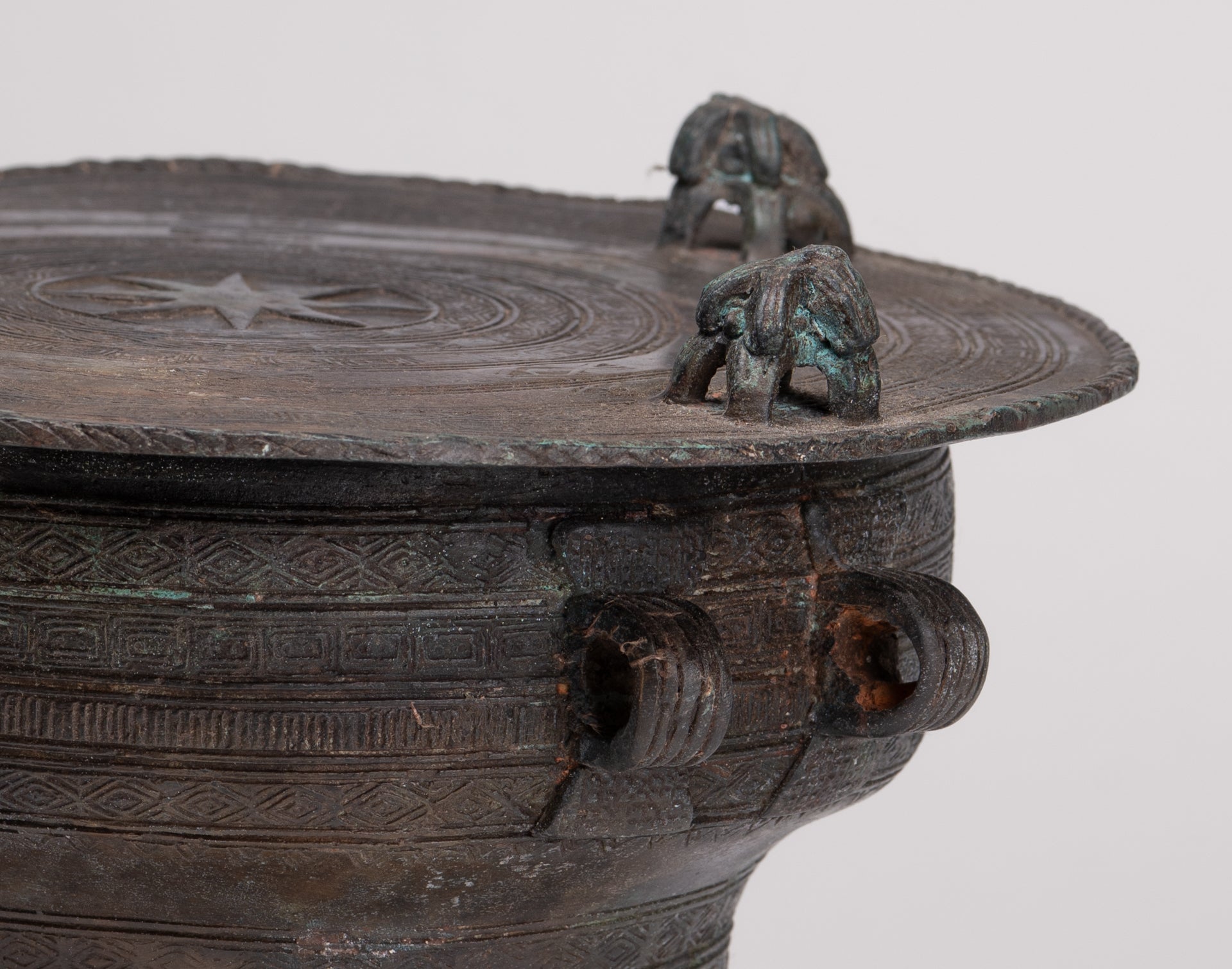 Thai Rain Drum - Antique Thai Style Bronze Free Standing Frog Rain Drum - 21cm/8"