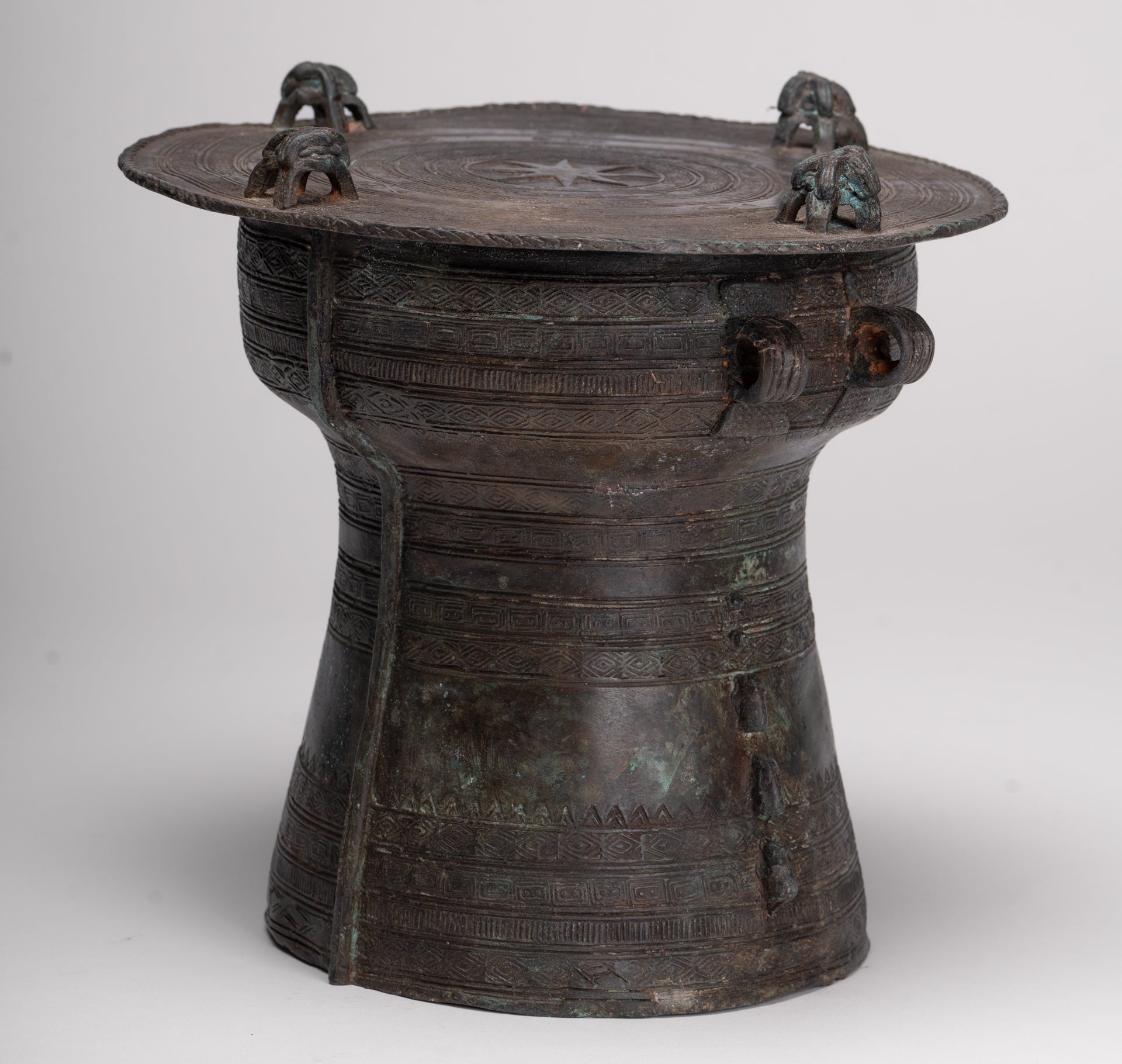 Thai Rain Drum - Antique Thai Style Bronze Free Standing Frog Rain Drum - 21cm/8"