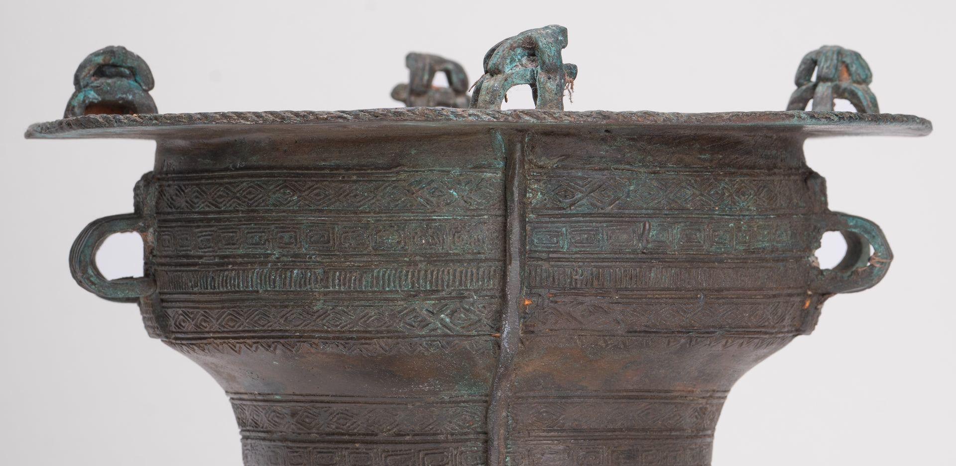 Thai Rain Drum - Antique Thai Style Bronze Free Standing Frog Rain Drum - 19cm/8"