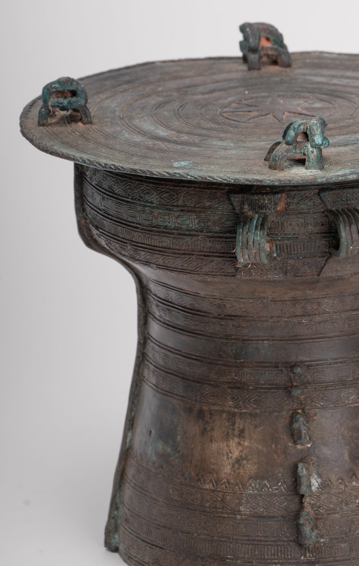 Thai Rain Drum - Antique Thai Style Bronze Free Standing Frog Rain Drum - 19cm/8"