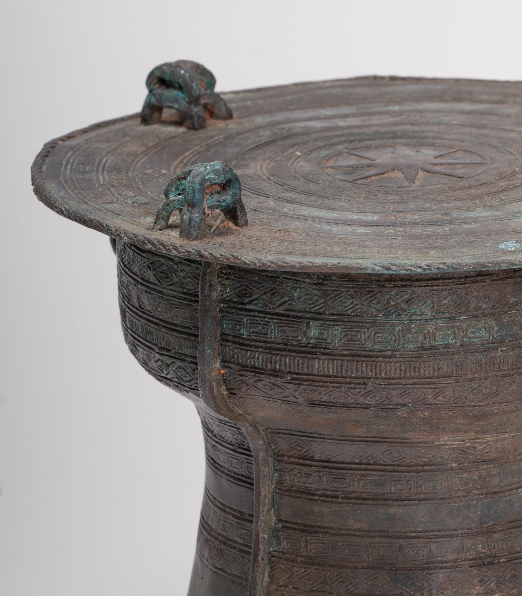 Thai Rain Drum - Antique Thai Style Bronze Free Standing Frog Rain Drum - 19cm/8"