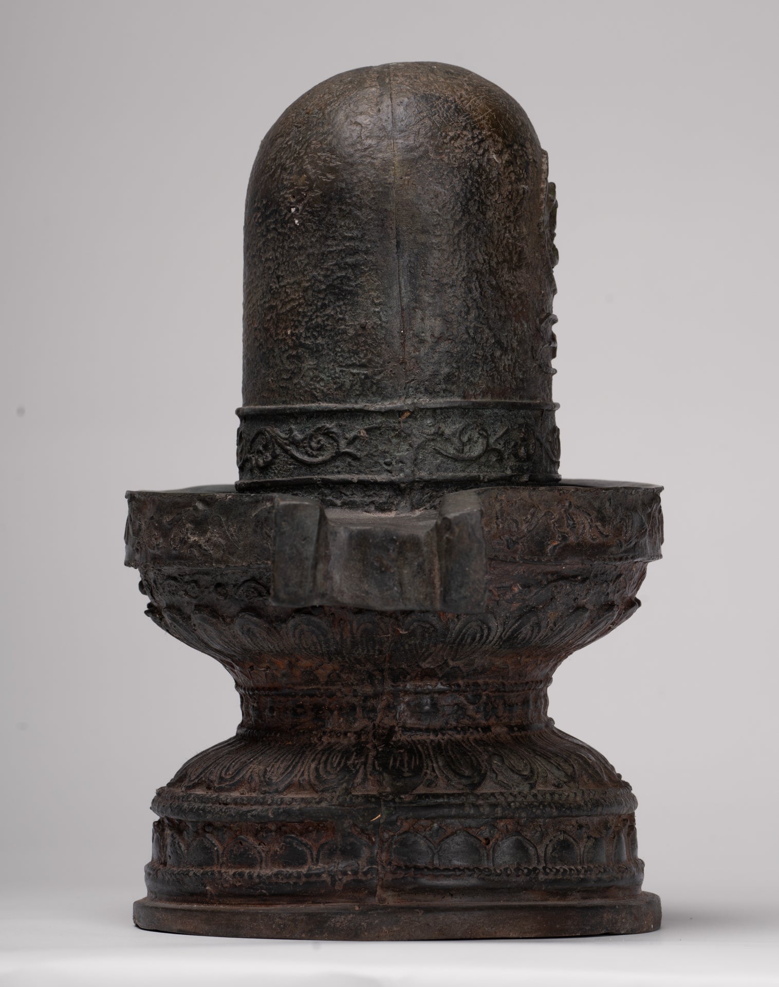 Linga - Antique Indian Style South Asia Bronze Shiva Linga / Lingnum & Yoni - 27cm/11"