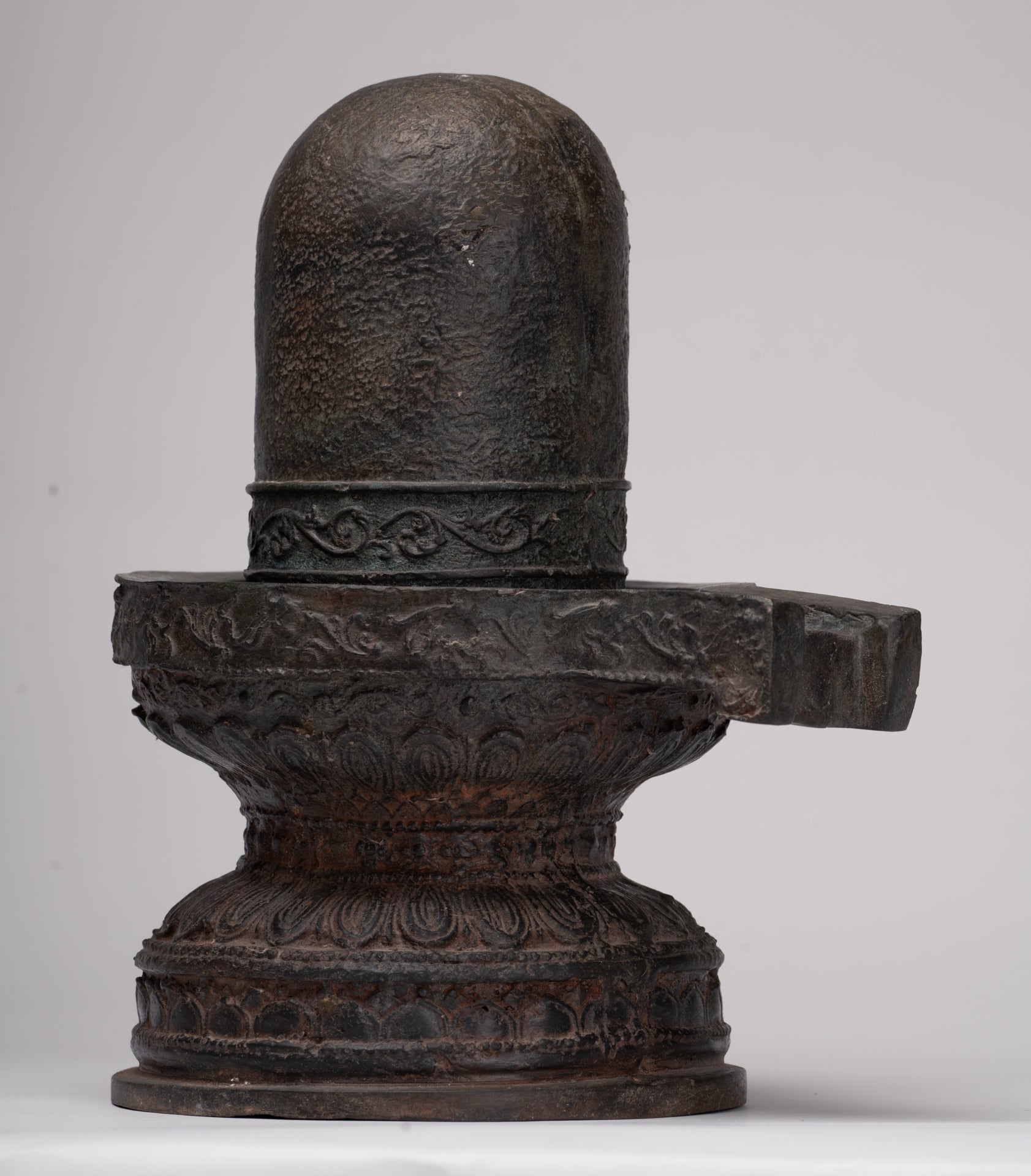 Linga - Antique Indian Style South Asia Bronze Shiva Linga / Lingnum & Yoni - 27cm/11"