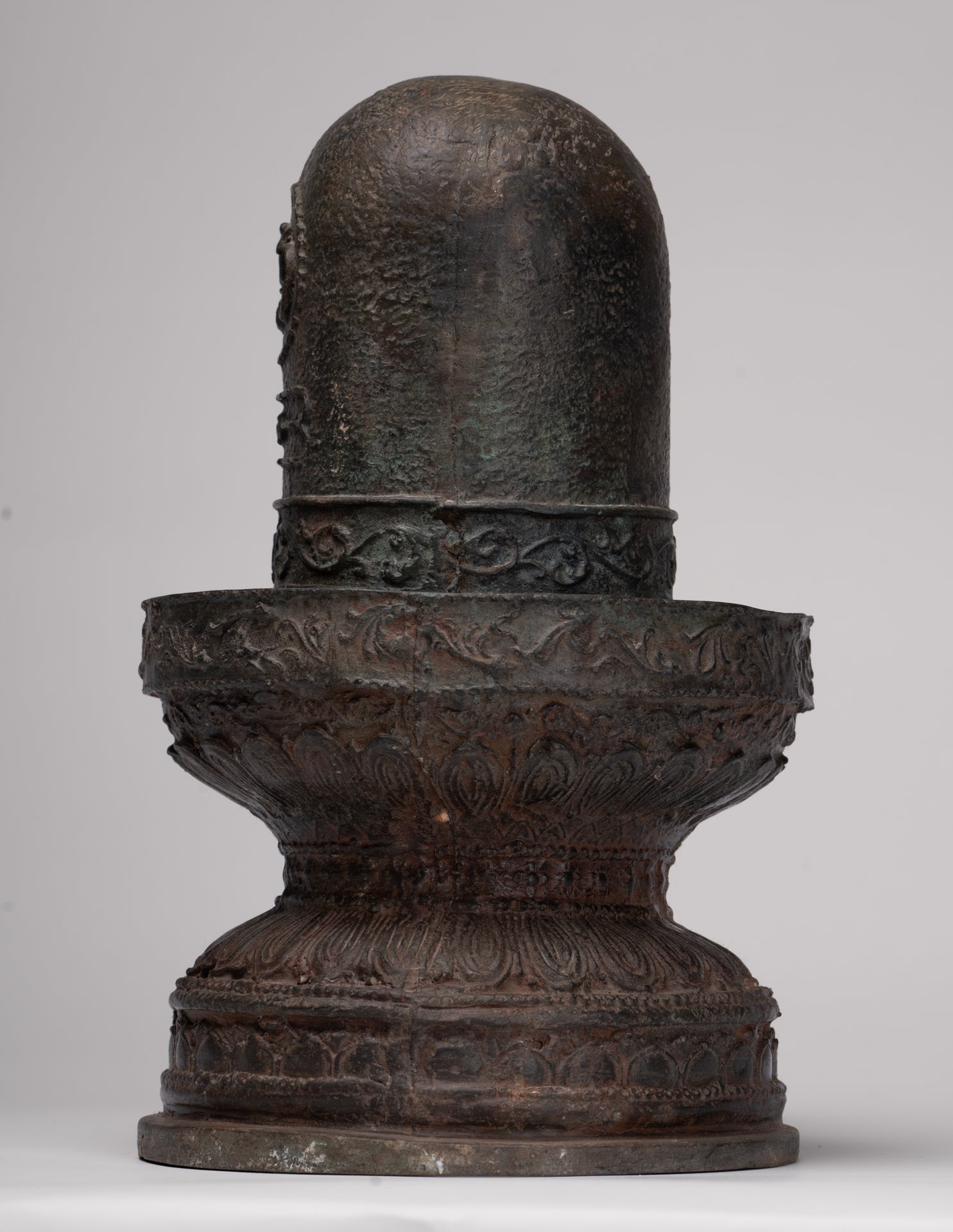 Linga - Antique Indian Style South Asia Bronze Shiva Linga / Lingnum & Yoni - 27cm/11"