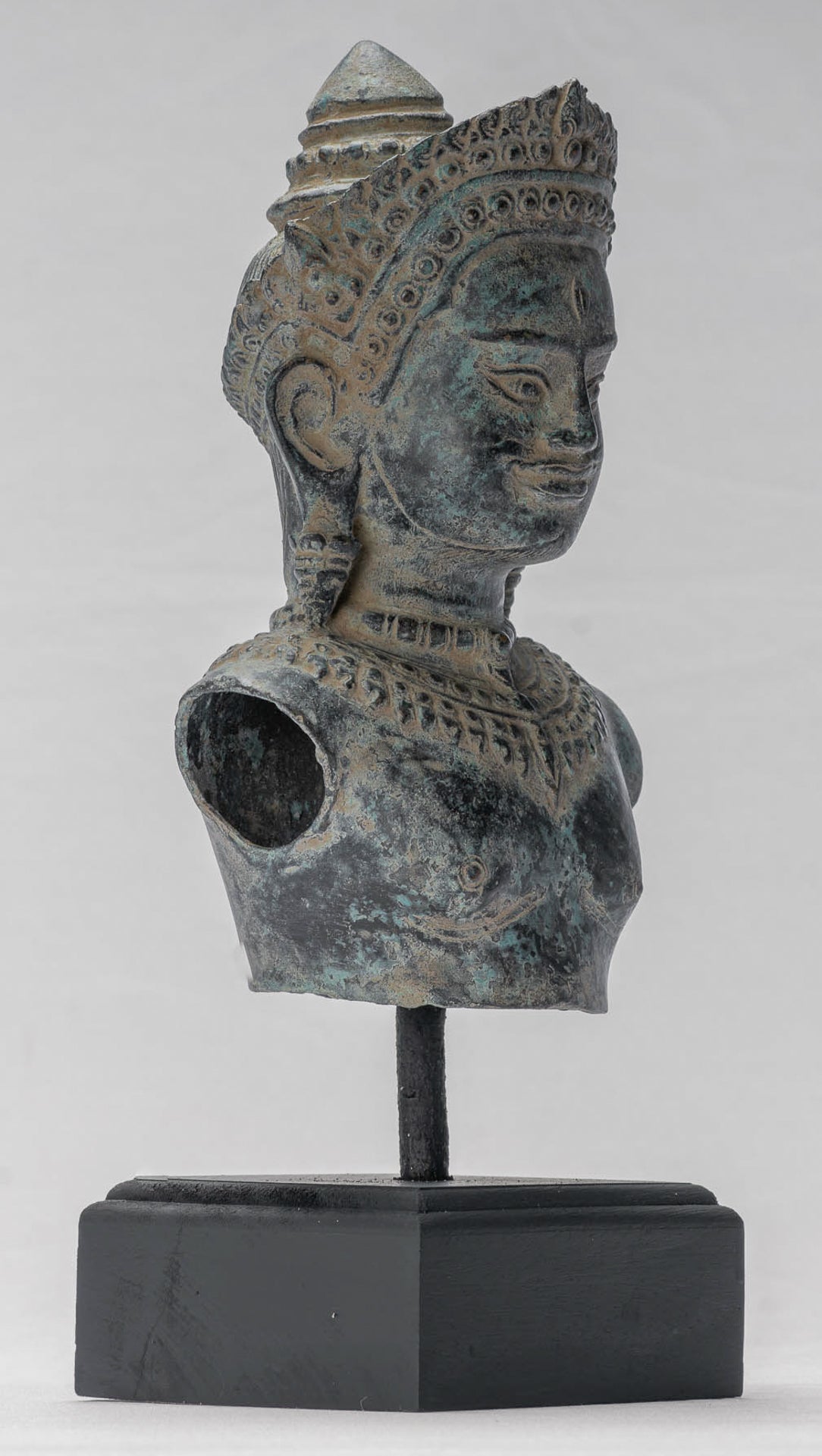 Shiva Statue - Antique Khmer Style Bronze Mounted Shiva Torso Statue - 34cm/14"