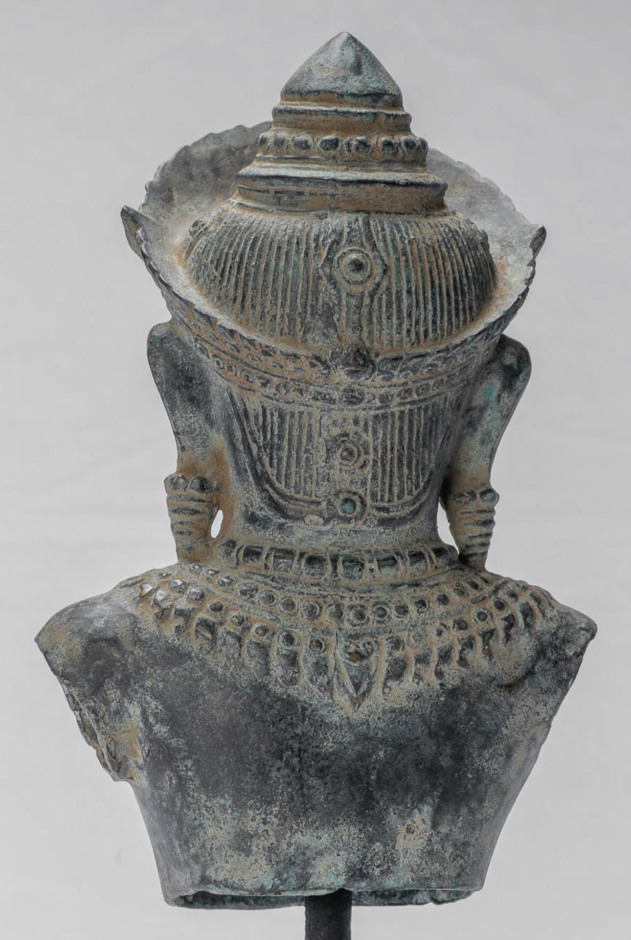 Shiva Statue - Antique Khmer Style Bronze Mounted Shiva Torso Statue - 34cm/14"