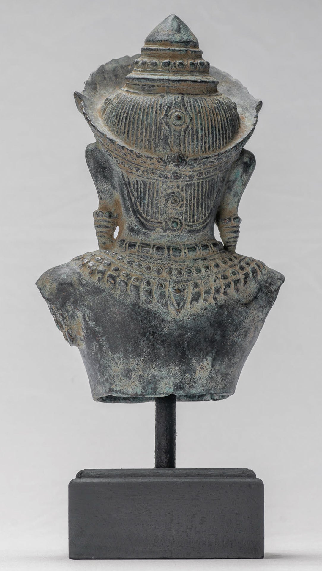 Shiva Statue - Antique Khmer Style Bronze Mounted Shiva Torso Statue - 34cm/14"