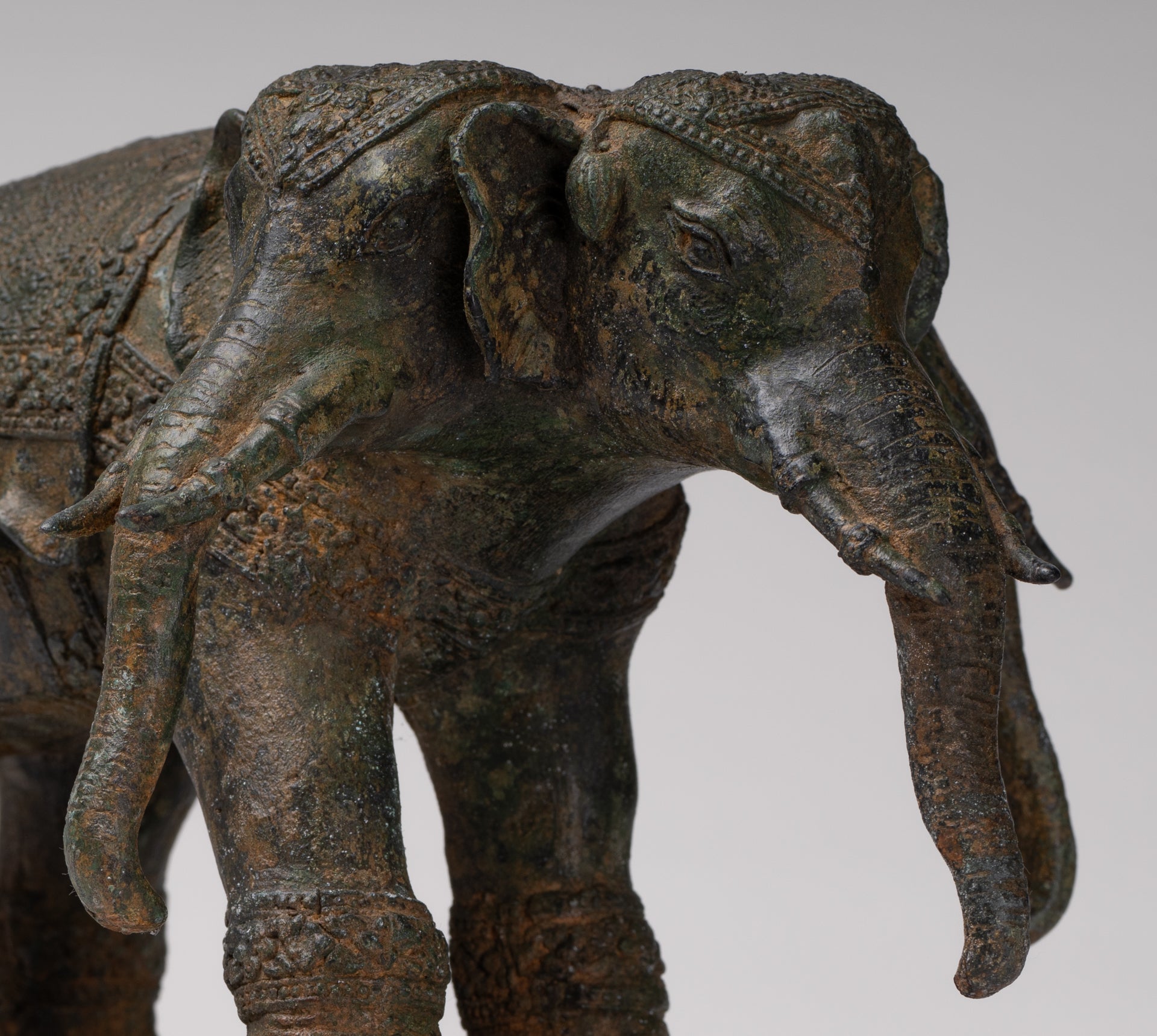 Antique Thai Style Bronze Erawan Airavata or Elephant Statue - 24cm/10" Tall