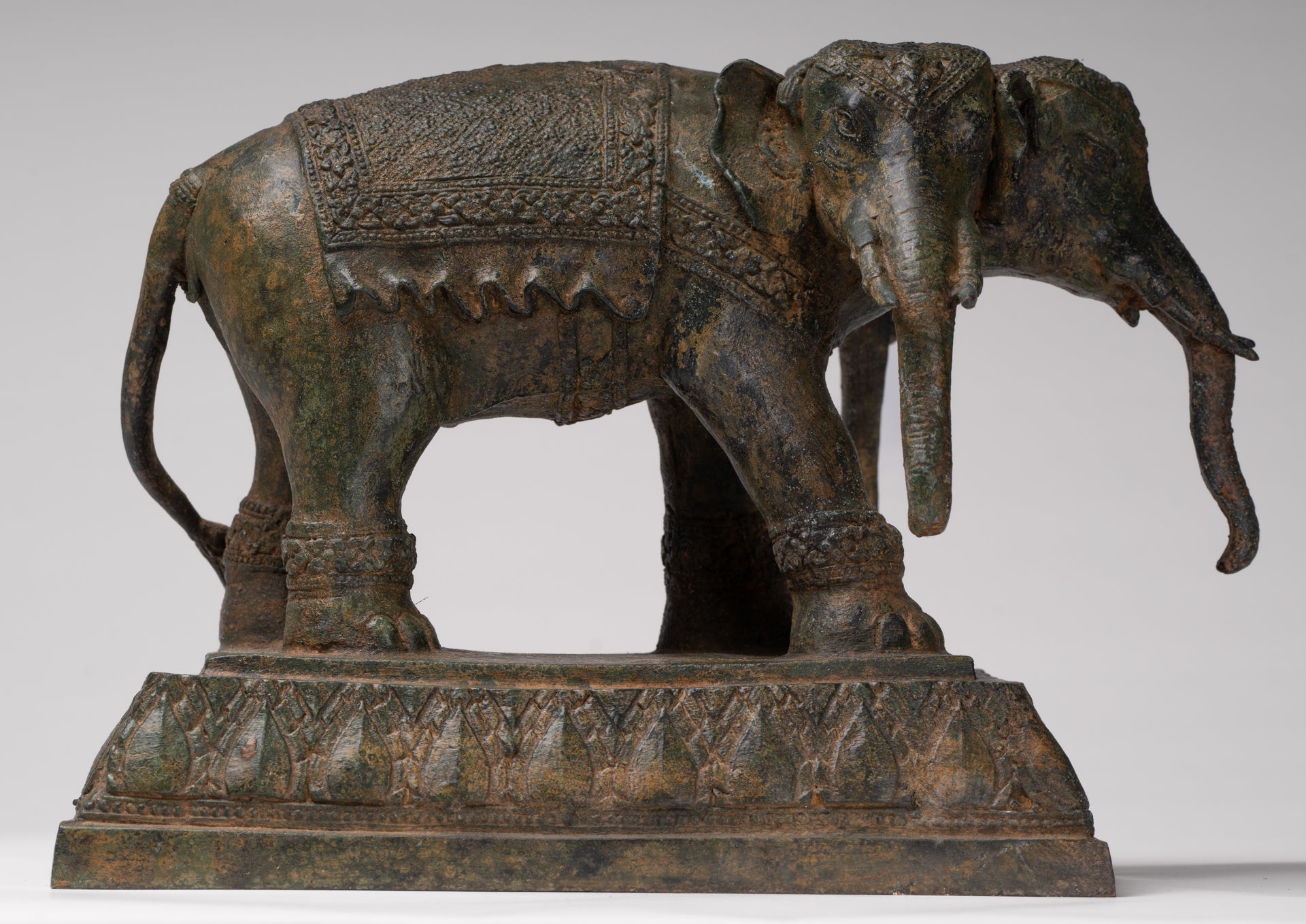 Antique Thai Style Bronze Erawan Airavata or Elephant Statue - 24cm/10" Tall