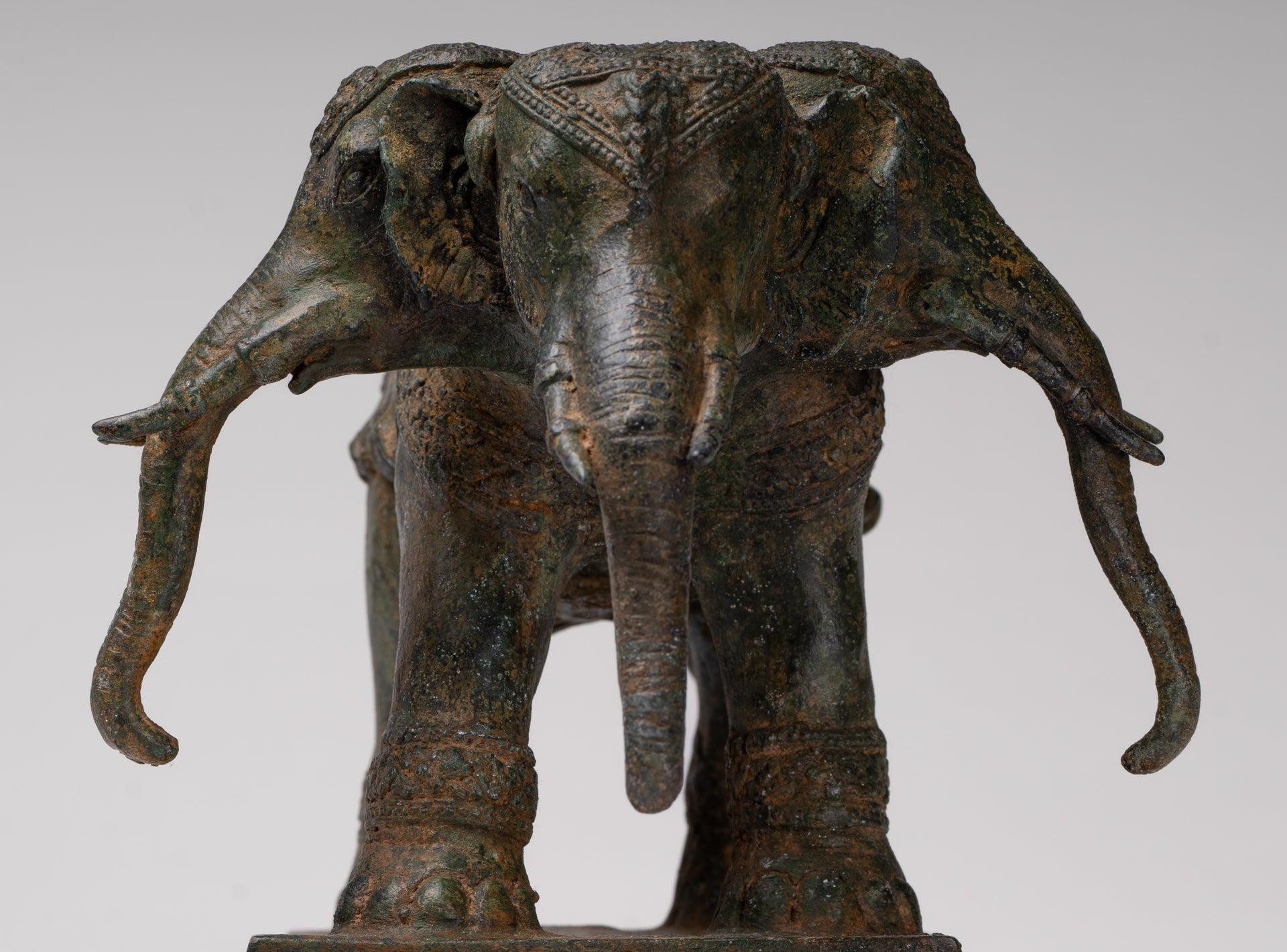 Antique Thai Style Bronze Erawan Airavata or Elephant Statue - 24cm/10" Tall