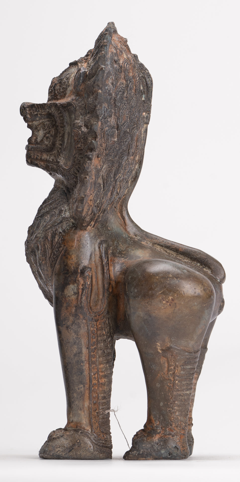 Temple Lions - Antique Thai Style Bronze Standing Singha Temple Guardians or Lions - 19cm/8" (Pair)