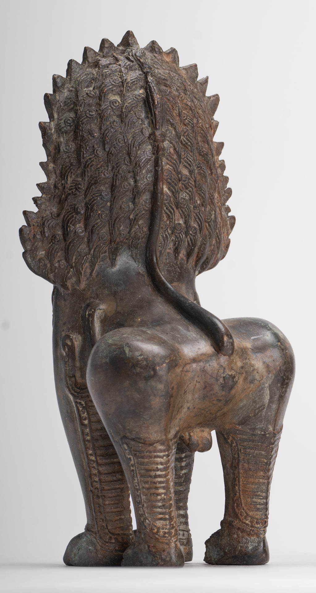 Temple Lions - Antique Thai Style Bronze Standing Singha Temple Guardians or Lions - 19cm/8" (Pair)