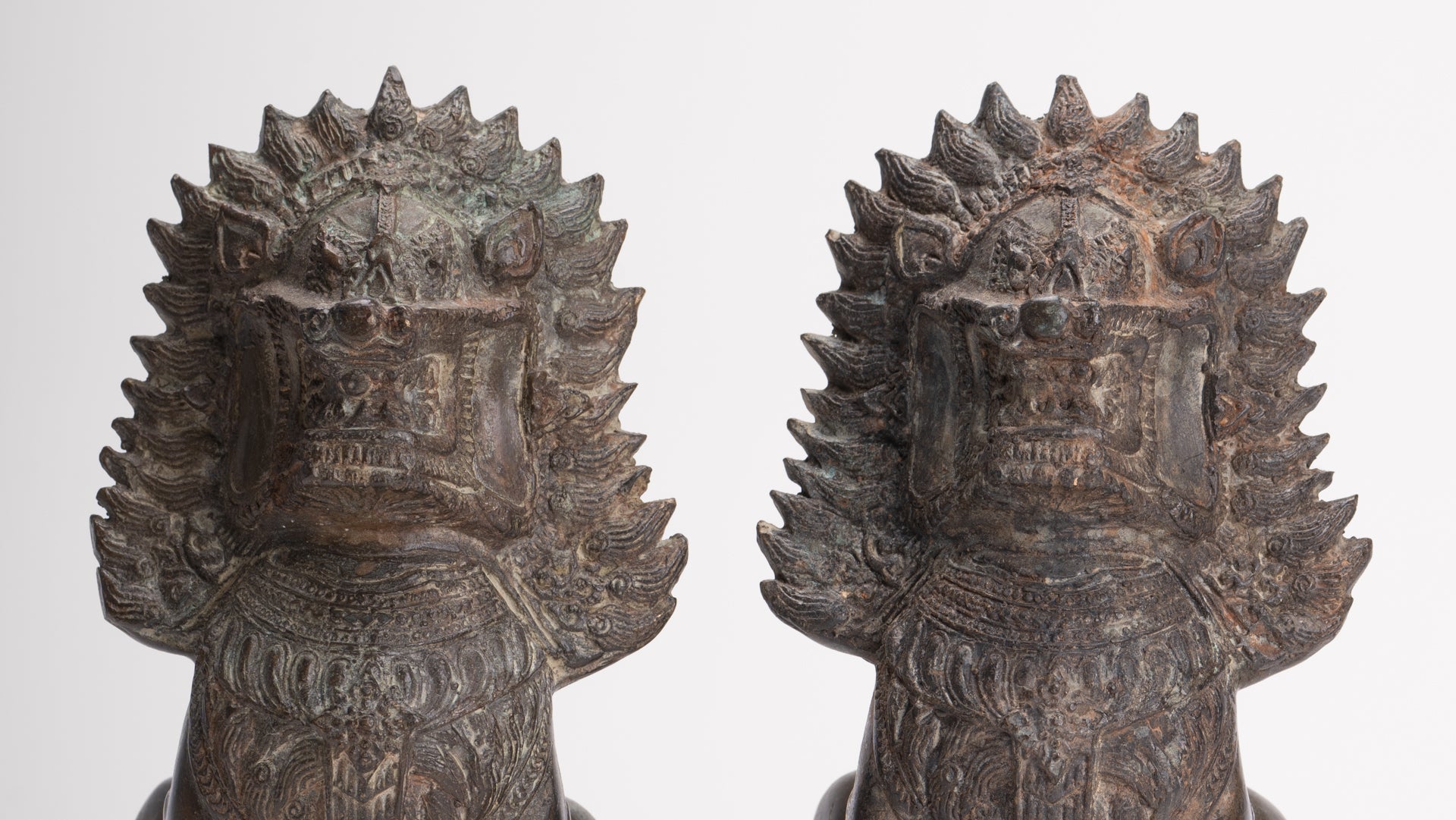 Temple Lions - Antique Thai Style Bronze Standing Singha Temple Guardians or Lions - 19cm/8" (Pair)
