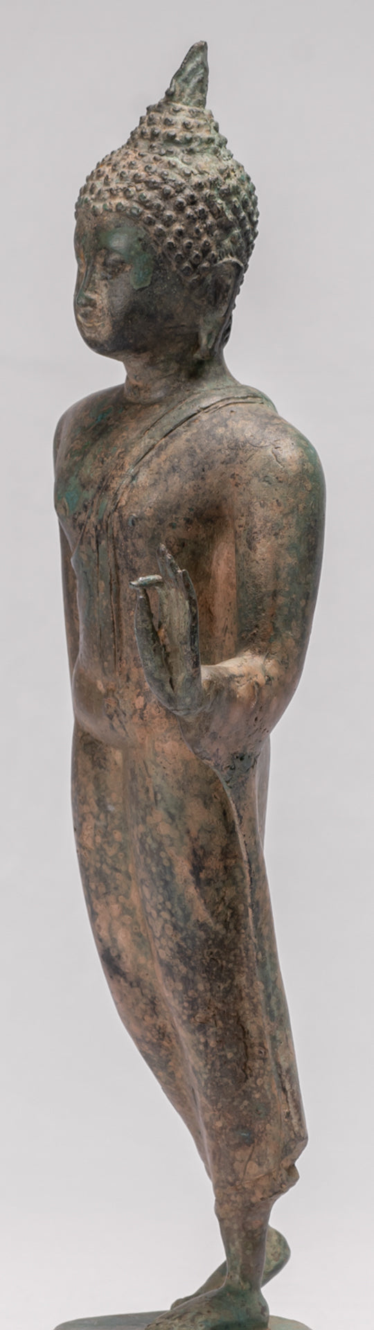 Antique Sukhothai Style Standing Bronze Protection Walking Buddha Statue - 42cm/17"