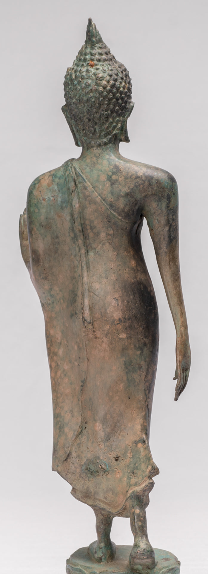 Antique Sukhothai Style Standing Bronze Protection Walking Buddha Statue - 42cm/17"