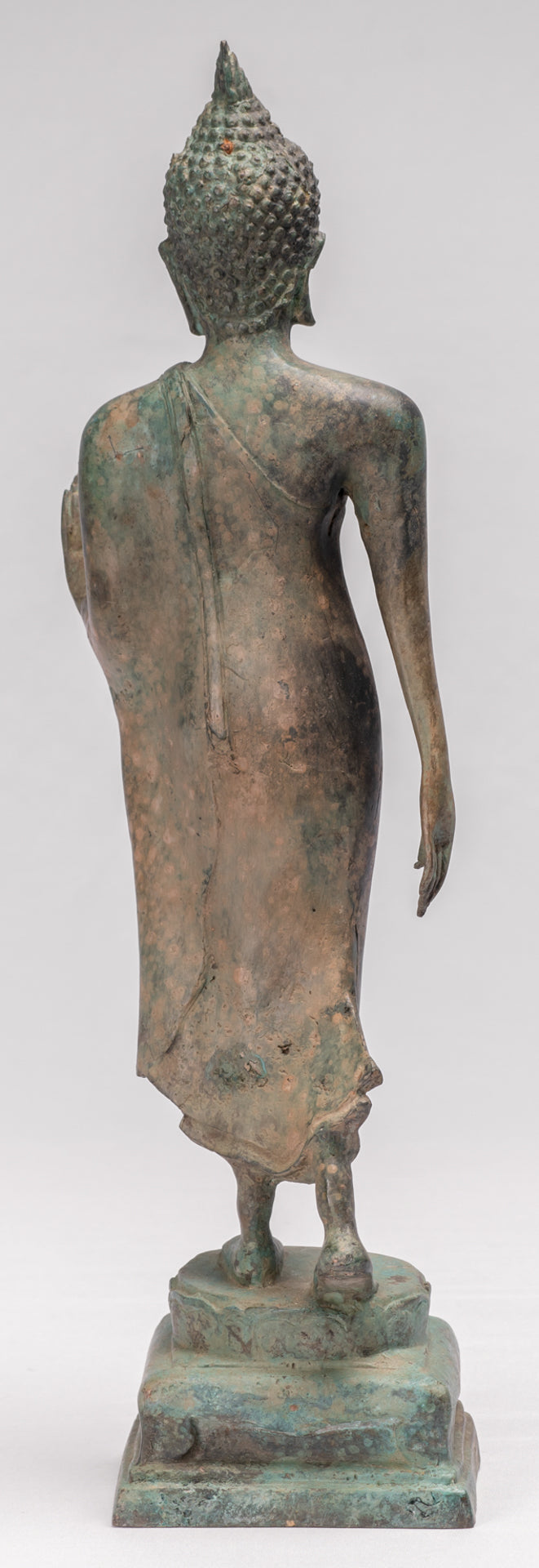 Antique Sukhothai Style Standing Bronze Protection Walking Buddha Statue - 42cm/17"