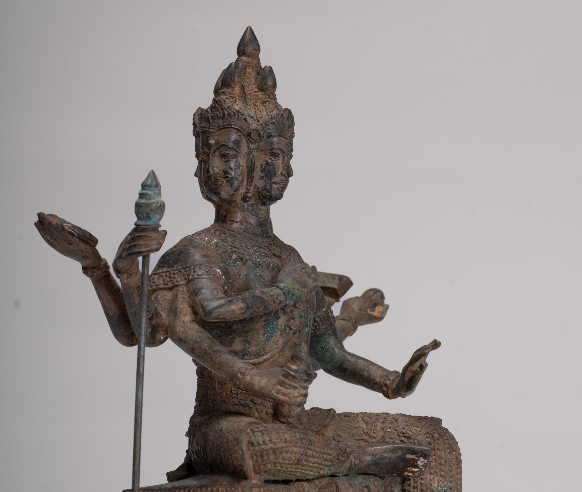 Brahma Statue - Antique Thai Style Bronze Brahma - Hindu God Creation - 27cm/11"