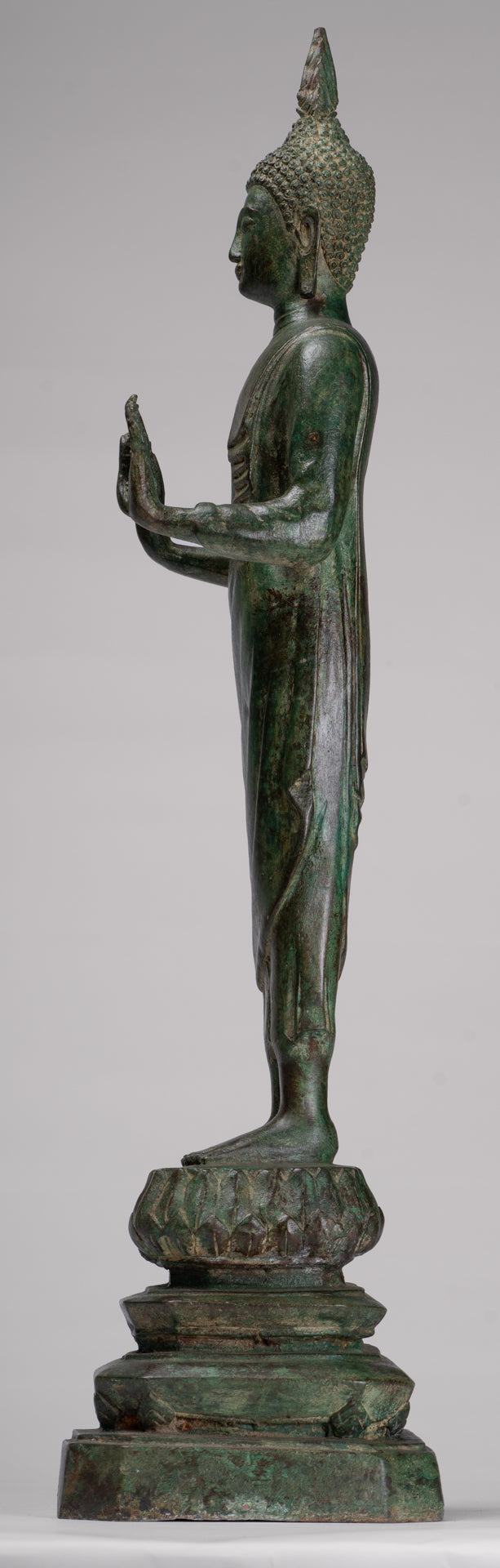 Buddha Statue - Antique Thai Style Bronze Standing Abhaya Protection Buddha Statue - 62cm/25"