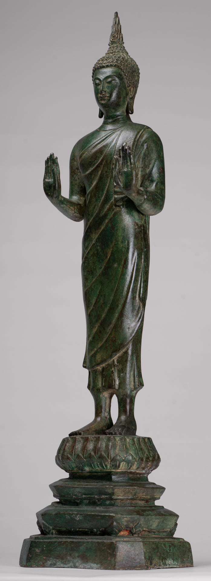 Buddha Statue - Antique Thai Style Bronze Standing Abhaya Protection Buddha Statue - 62cm/25"