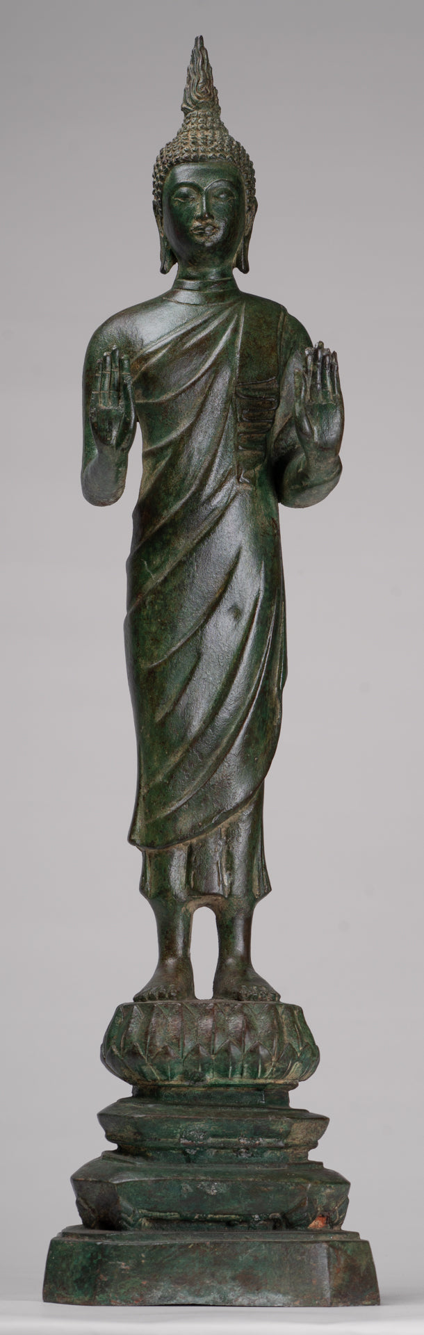 Buddha Statue - Antique Thai Style Bronze Standing Abhaya Protection Buddha Statue - 62cm/25"