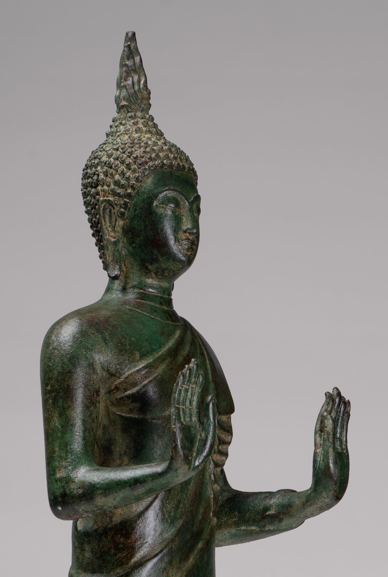 Buddha Statue - Antique Thai Style Bronze Standing Abhaya Protection Buddha Statue - 62cm/25"