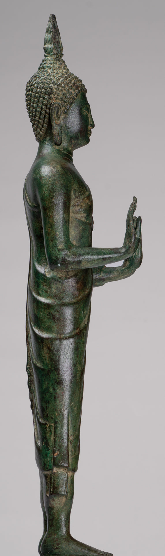 Buddha Statue - Antique Thai Style Bronze Standing Abhaya Protection Buddha Statue - 62cm/25"