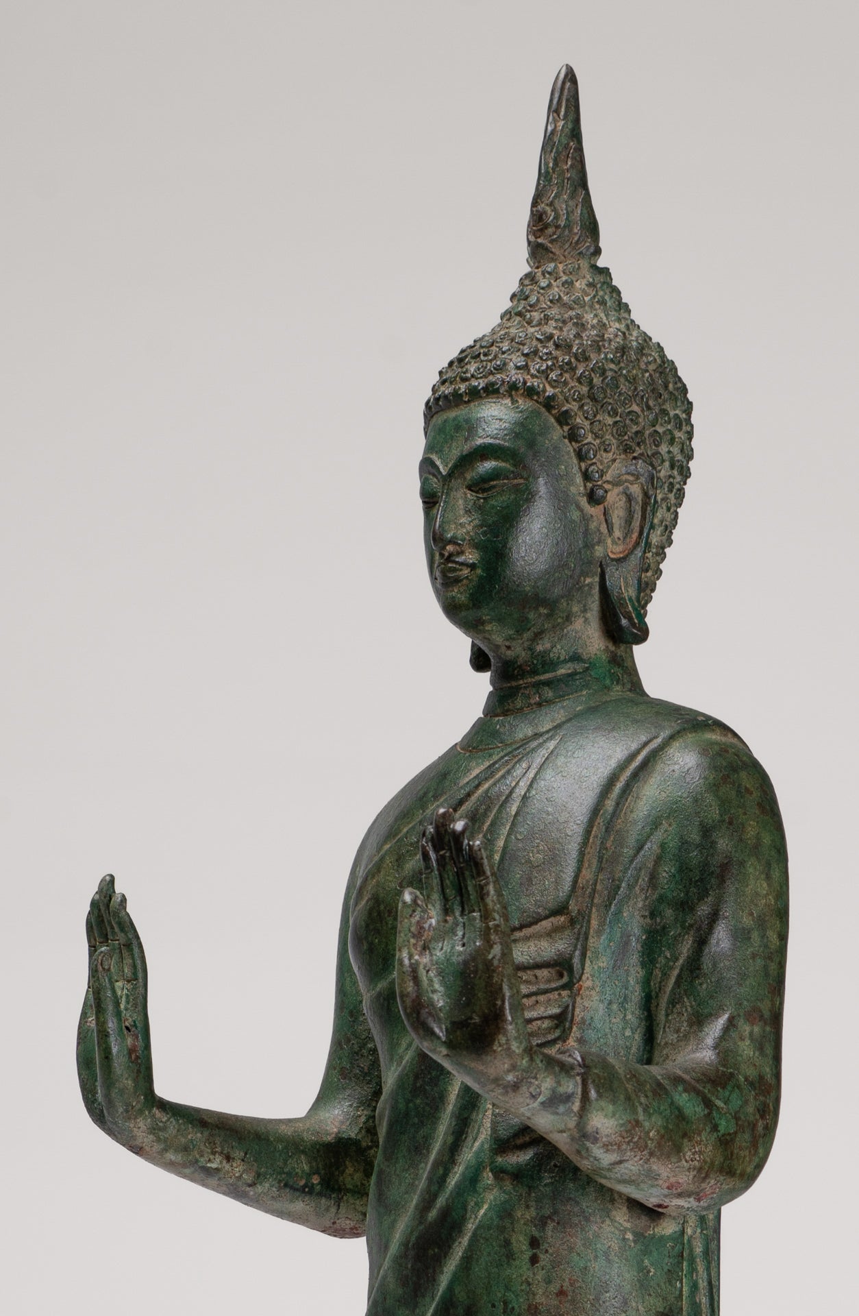 Buddha Statue - Antique Thai Style Bronze Standing Abhaya Protection Buddha Statue - 62cm/25"